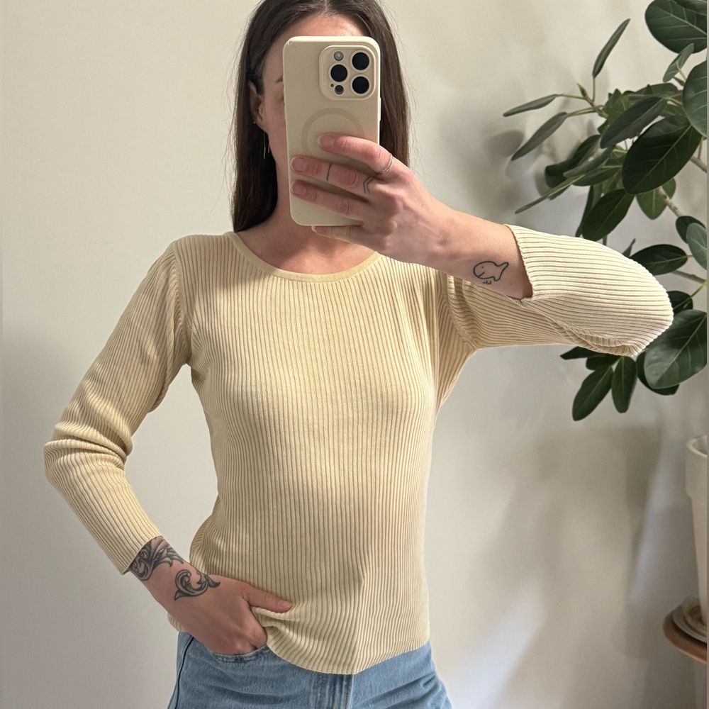 Vintage Silk Cream Ribbed Knit Top